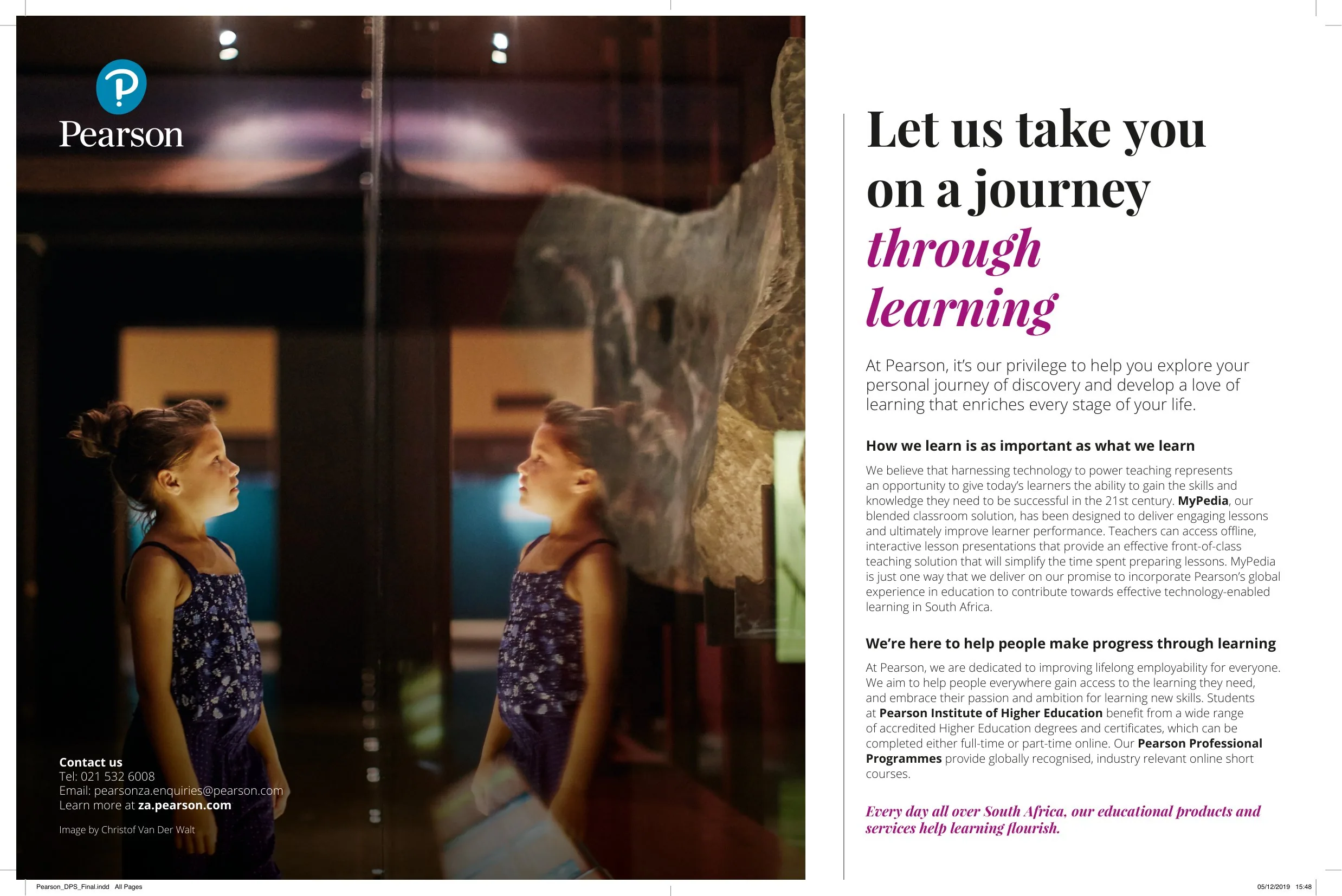 Pearson — Let us take you on a journey through learning, double-page spread