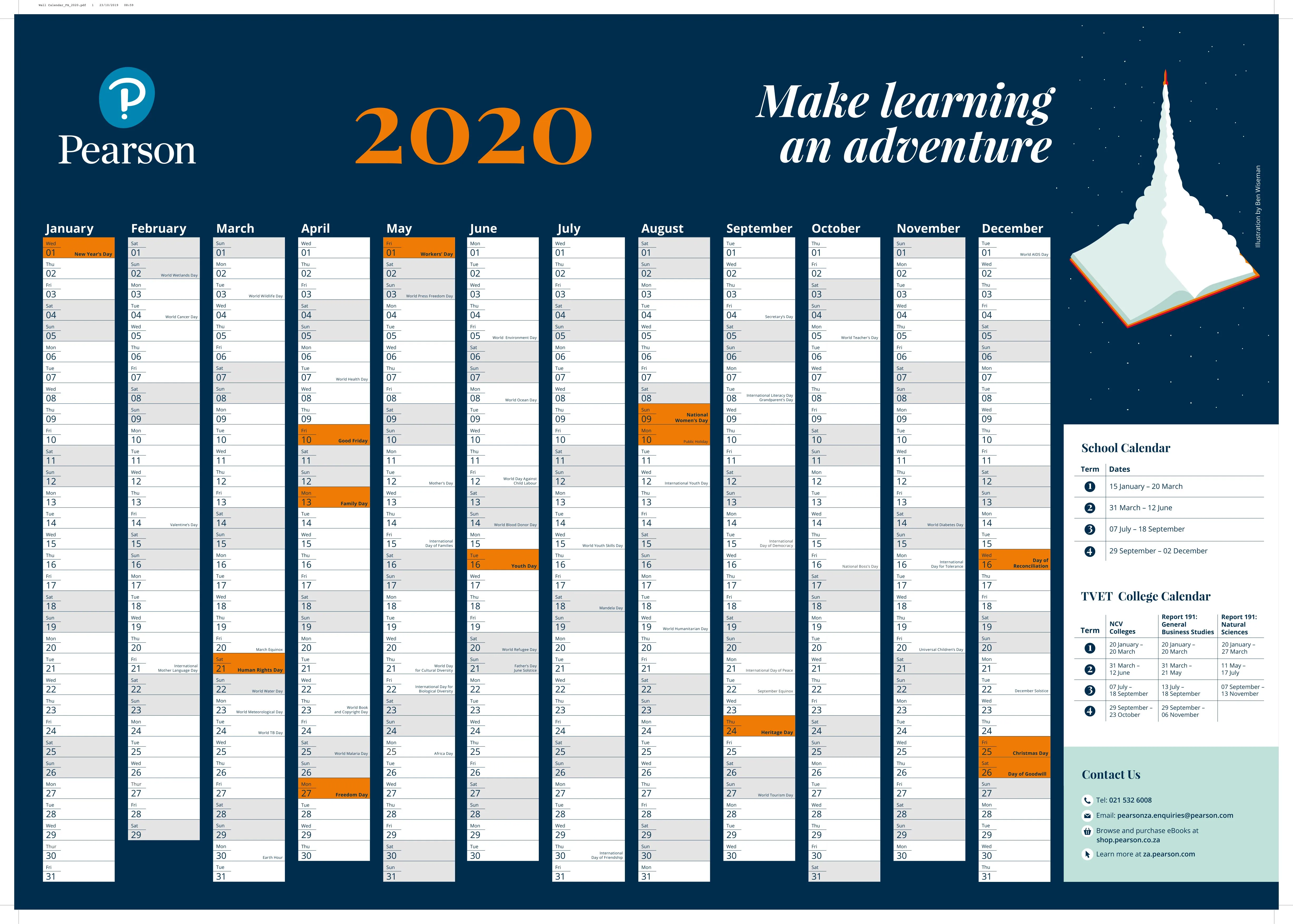 Pearson 2020 Wall Calendar — large format A2