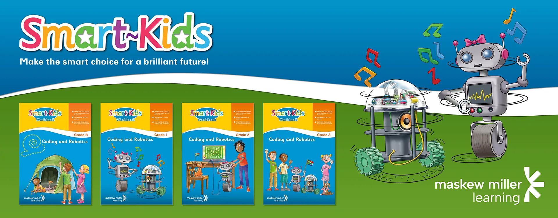 Smart-Kids Coding and Robotics Grades R-3 web banner with robot characters