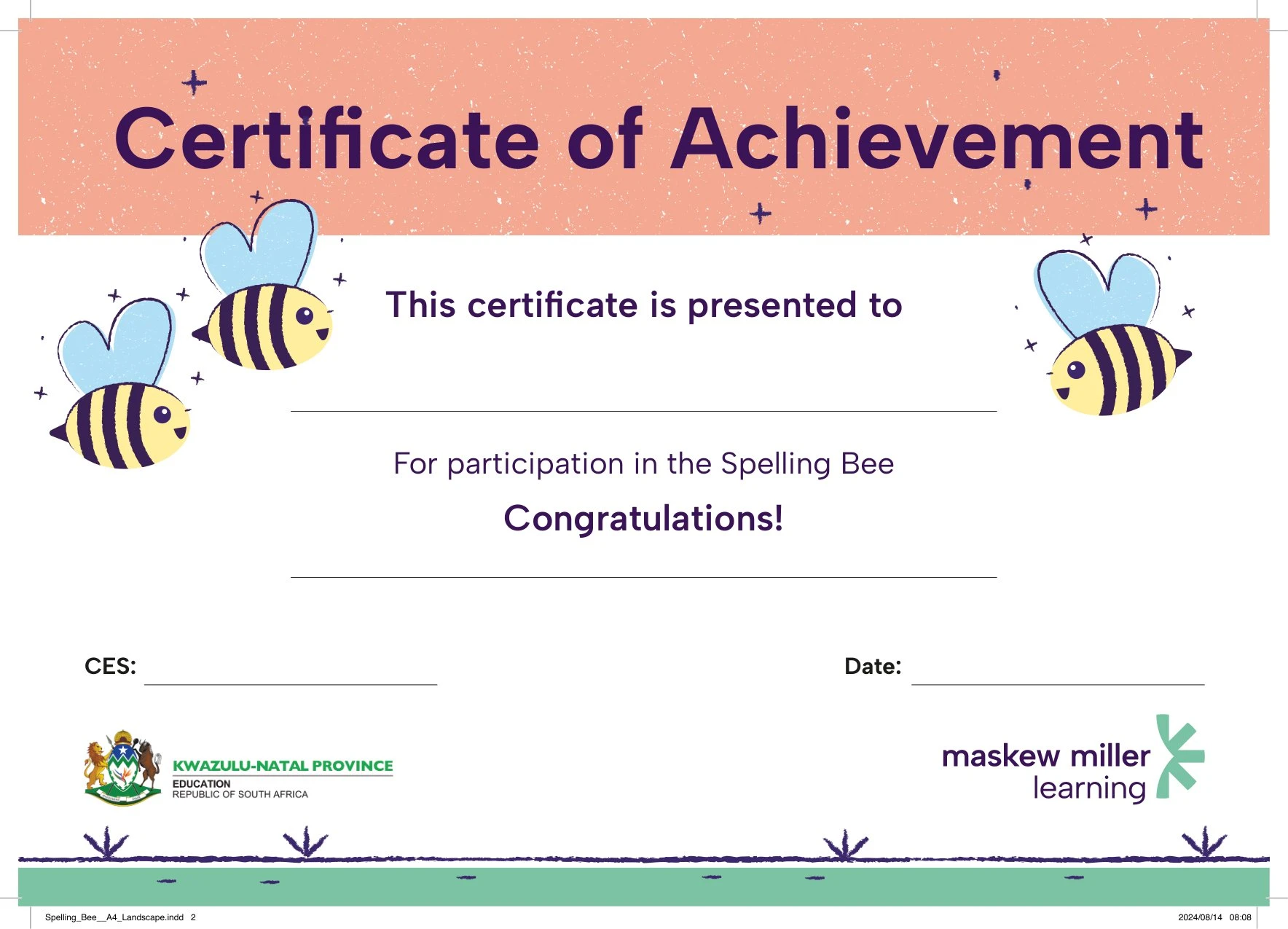 Maskew Miller Spelling Bee A4 landscape flyer